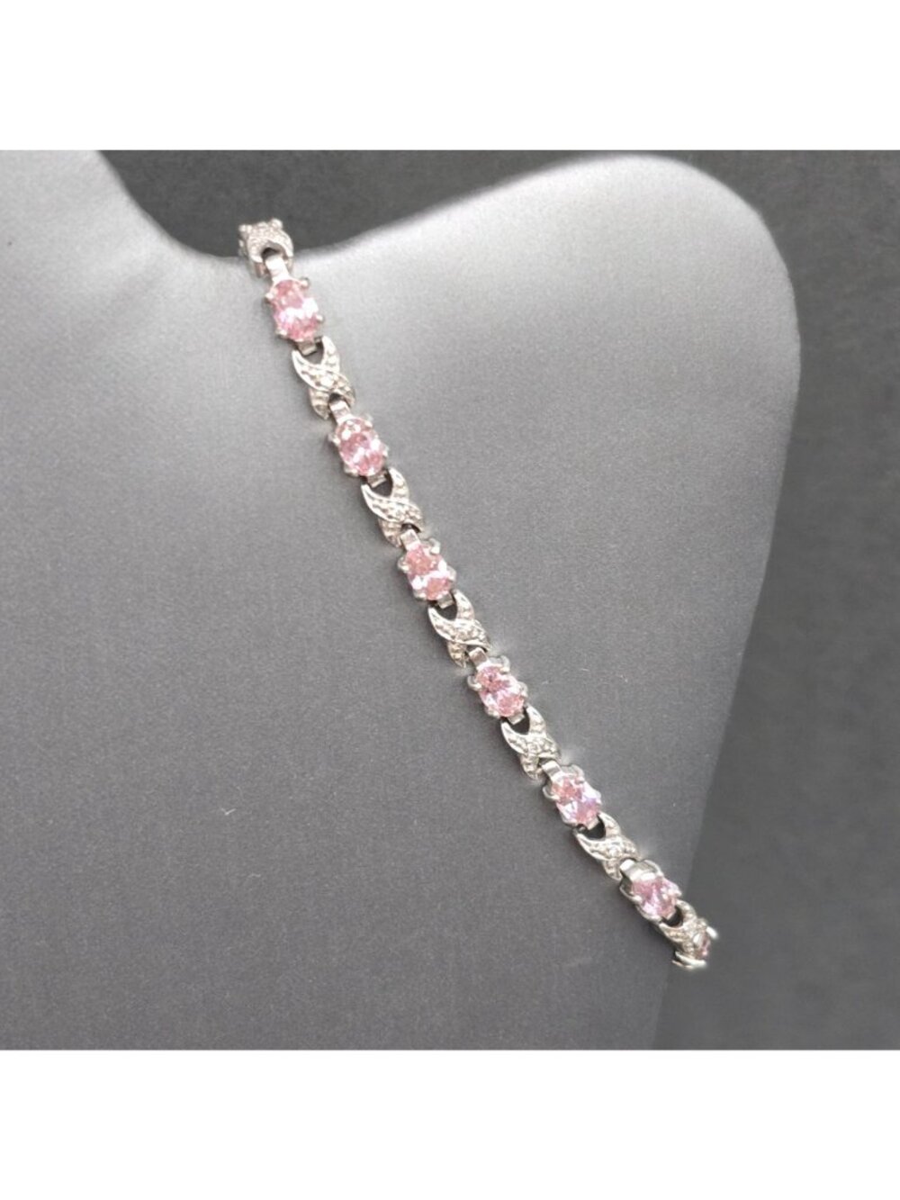 Ross Simons Sterling Silver Pink CZ Tennis Bracelet 8" XOXO Link Statement Piece - Picture 11 of 14